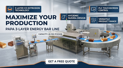 Последние новости компании о PAPA Machinery Unveils Advanced Three-Layer Energy Bar Machine for High-Capacity Protein Bar Manufacturing